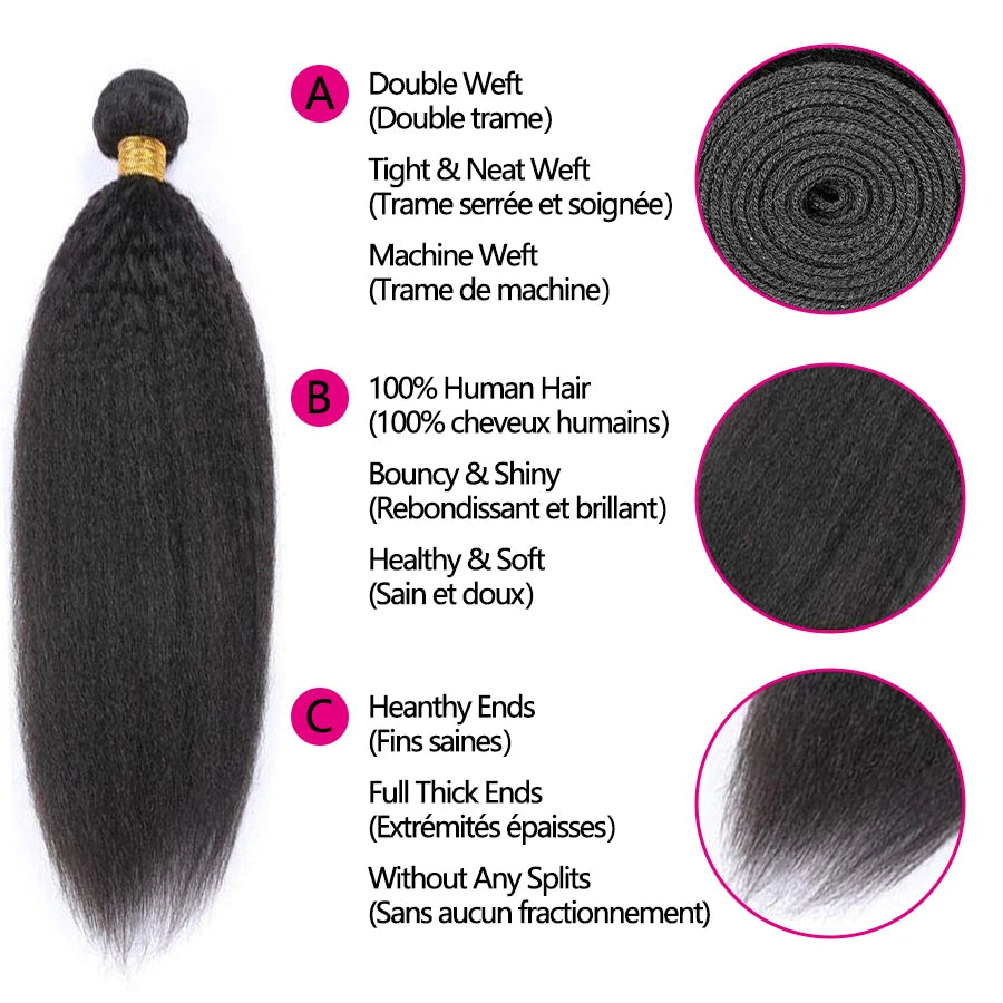 Kinky Straight Human Hair Bundles 26 28 Inches Brazilian 100% Human Hair Bundles Human Hair Weaves Natural Human Hair Extension For Women Fast Delivery 3 Days France Kafinashop