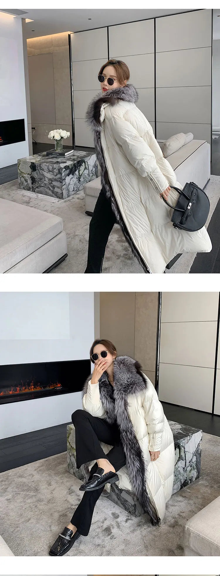 2024 New Winter Women Warm Coat 90% Goose Down Jacket Long Real Fox Fur Collar Thick Luxury Outerwear Female Coat Streetwear Kafinashop