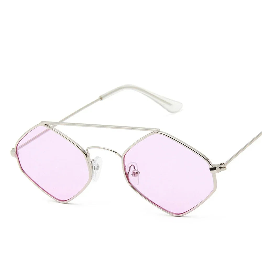 Polygonal Ocean Sunglasses for Women with Retro Metal Frame and Double Beam Design Kafinashop