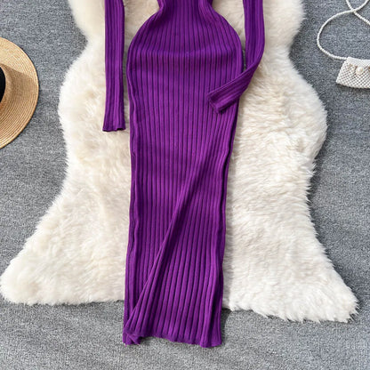 SINGREINY Winter Women Knit Maxi Dress O Neck Autumn Long Sleeve Slim Solid Harajuku Ladies Fashion Pencil Sweater Long Dresses Kafinashop