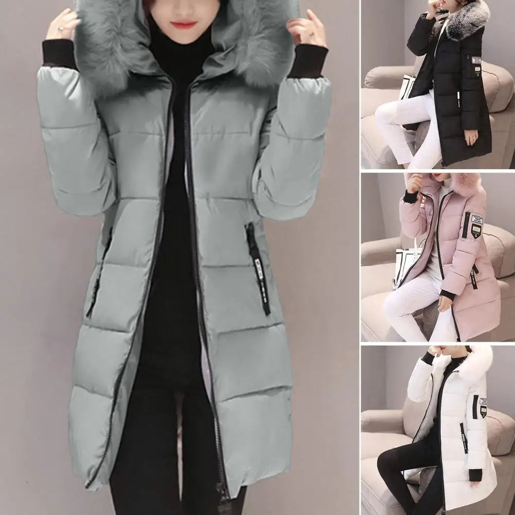 2024 New Winter Coat Women's Jacket Fur Neckline Long Basic Coats Thick Jackets Cotton Padded Outerwear Parkas Female Clothes Kafinashop