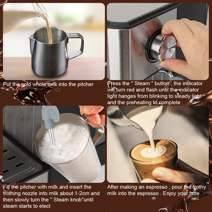 LCD Touch Espresso Coffee Machine Maker Semi-Automatic Pump With Cappuccino Milk Bubble Maker Ma boutique