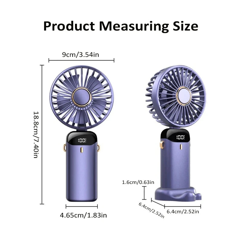 1800mAh Handheld Mini Fan Foldable Portable Neck Hanging Fans 5 Speed USB Rechargeable Fan with Phone Stand and Display Screen Ma boutique