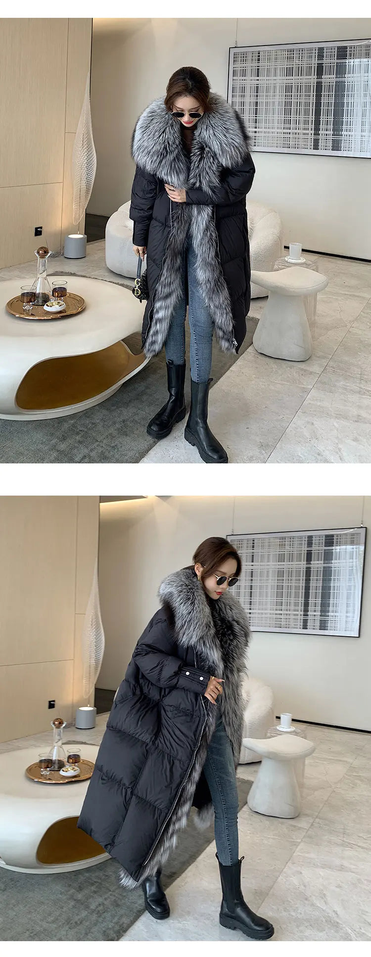 2024 New Winter Women Warm Coat 90% Goose Down Jacket Long Real Fox Fur Collar Thick Luxury Outerwear Female Coat Streetwear Kafinashop