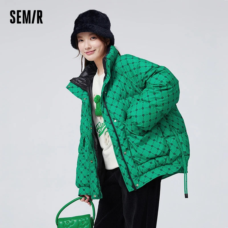 Semir Down Jacket Women with Presbyopia All Over Print Oversize Stand Collar Fashionable Winter Raglan Sleeves Warm Trendy Cool Kafinashop