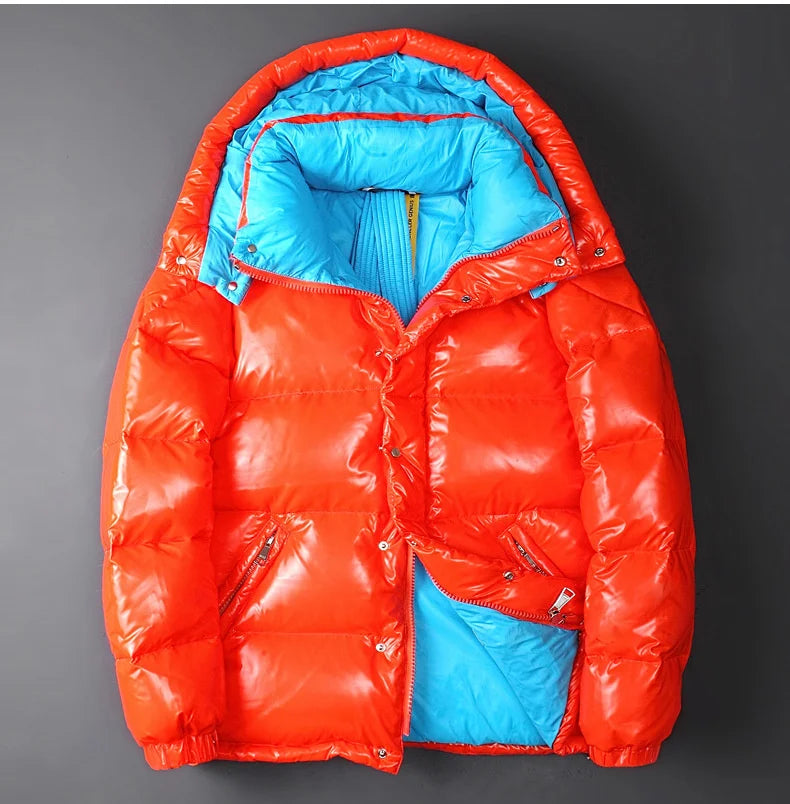 Top Quality 90% White Down Jacket for Men Women Fashion Bright Hooded -20 Degrees Warm Jackets Couples Winter Coats Kafinashop