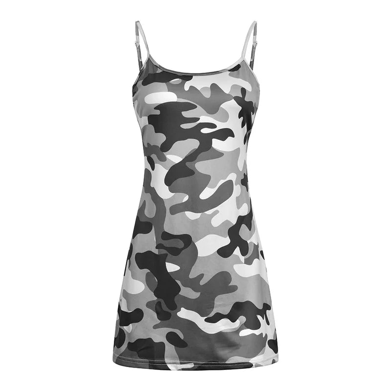 Italy Strap Sexy Dress Camouflage Print Mini Dress Short Summer Sleeveless Women Clothing Summer Dress Bodycon Casual Dress Kafinashop