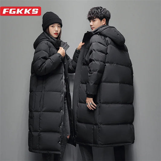 FGKKS 2024 Outdoor Casual Down Jacket For Men Long Warm Hooded Jacket High Quality Design Hot Casual Down Jacket For Men Kafinashop