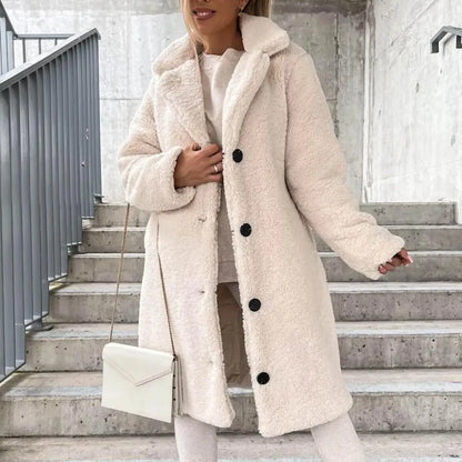 Trendy Women Overcoat Autumn Winter Women Trench Coat Long Style Pure Color Single-breasted Teddy Jacket  Windproof Kafinashop