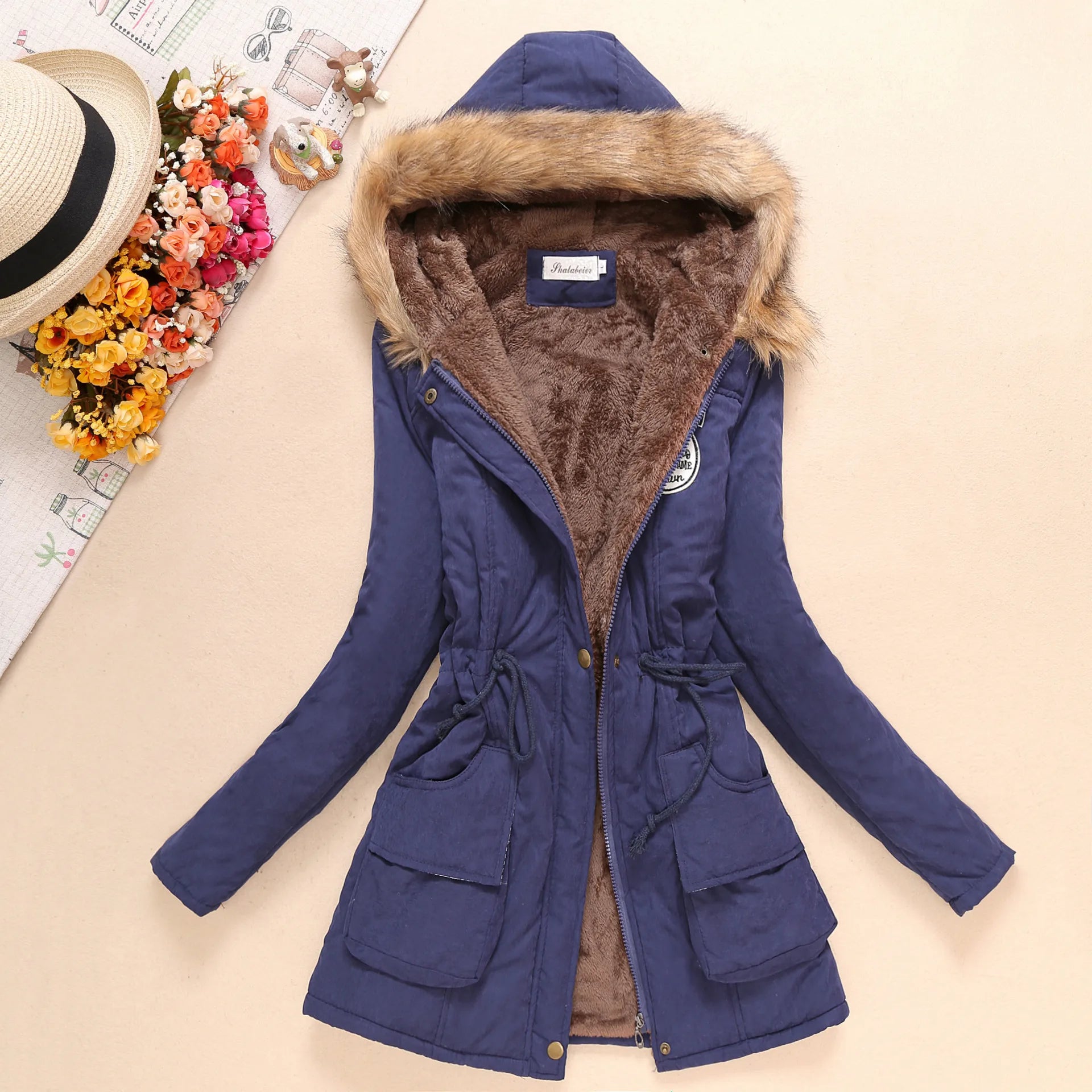 2023 New Autumn Winter Women Cotton Jacket Padded Casual Slim Coat Emboridery Hooded Parkas Wadded Warm Overcoat Kafinashop