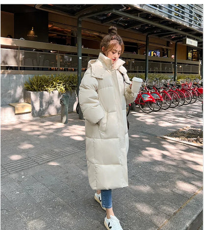 Thickened Down Cotton Padded Long Women's Coat Loose Fit Hong Kong Style Puffer Jacket Cotton Coat Winter 2023 New Padded Jacket Kafinashop