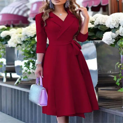 New Womens Dress Clothing Printing Suit Collar Tie Dress Kafinashop