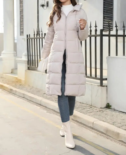 Winter New Hooded Mid Length Slim Fit Warm Long Sleeve Solid Color Down Jacket For Women,3 Colors Kafinashop