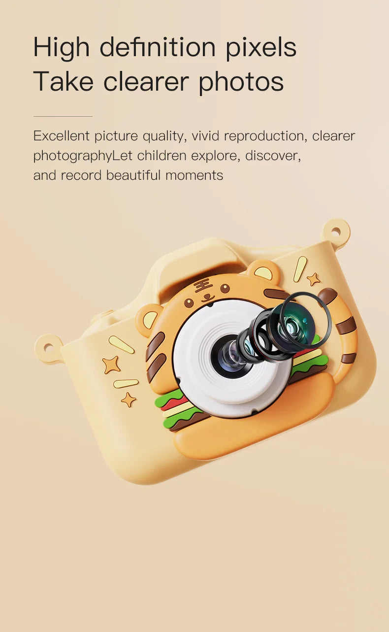 New Digital Toy Kid Camera Cute Tiger Baby Camera Toy 4000W 2.0 IPS Screen Childrens Dual Camera with 32GB Card Birthday Gift Kafinashop