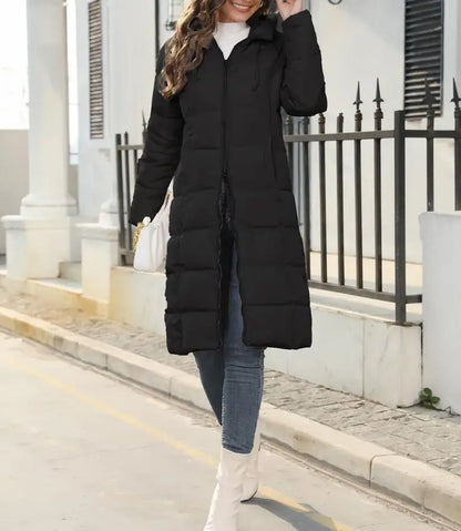 Winter New Hooded Mid Length Slim Fit Warm Long Sleeve Solid Color Down Jacket For Women,3 Colors Kafinashop