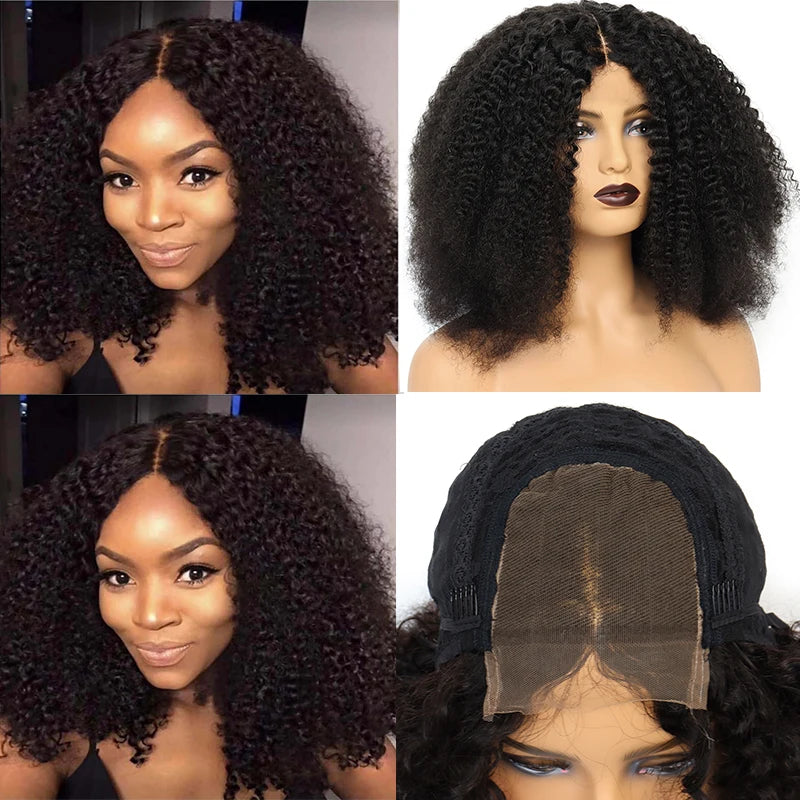 Afro Kinky Curly Wig Human Hair Mongolian Curly Human Hair Wigs 4x4 Swiss Lace Closure Wig For Women peruque cheveux naturels Ma boutique