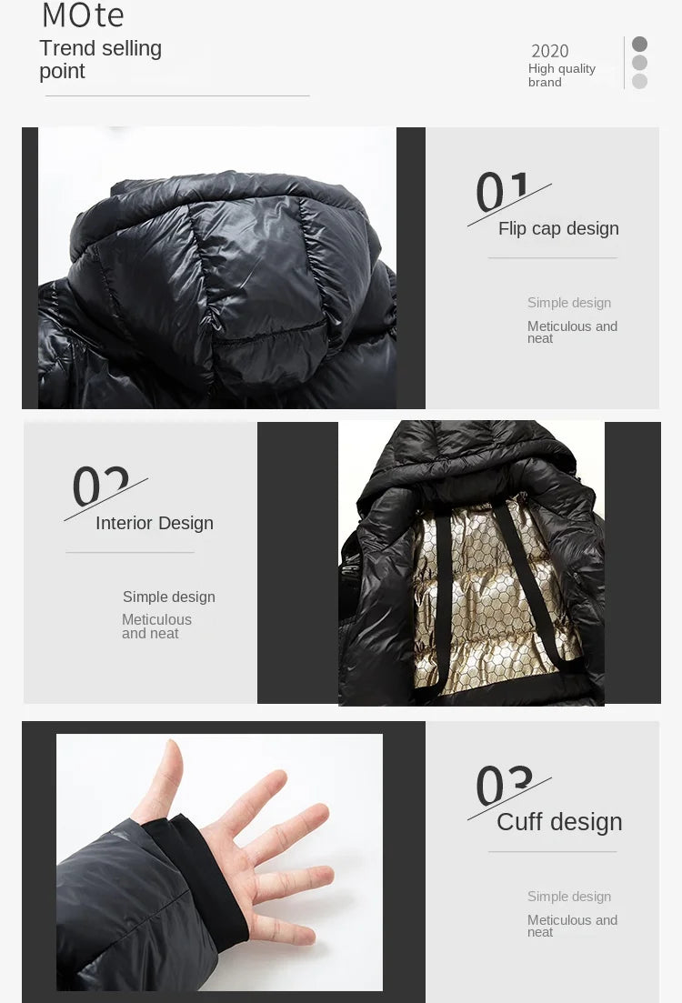 YEAE down jacket black gold gray duck down men's jacket detachable hood casual short jacket thick winter couple clothing Kafinashop