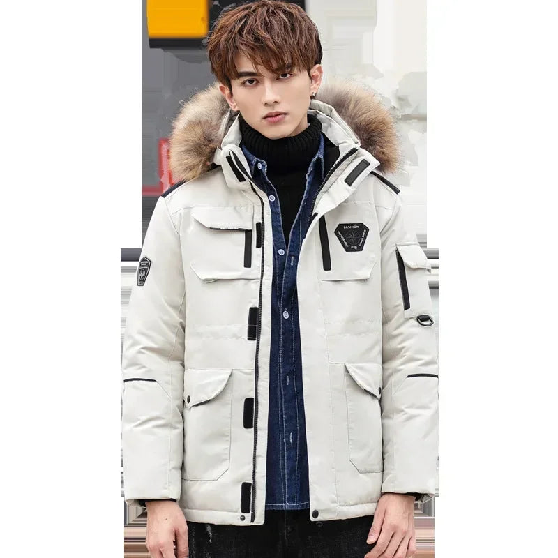 Winter Mens Down Jacket 90% White Duck Down Parkas Coat Male Mid-length Fur Collar -30 Degree Keep Warm Thicken Snow Overcoats Kafinashop