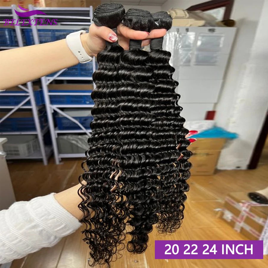 18 20 22 inch Deep Wave Bundles Brazilian Bundles Human Hair Bundles 100% Human Hair Weaving Delivery 3 to 5 Days Kafinashop