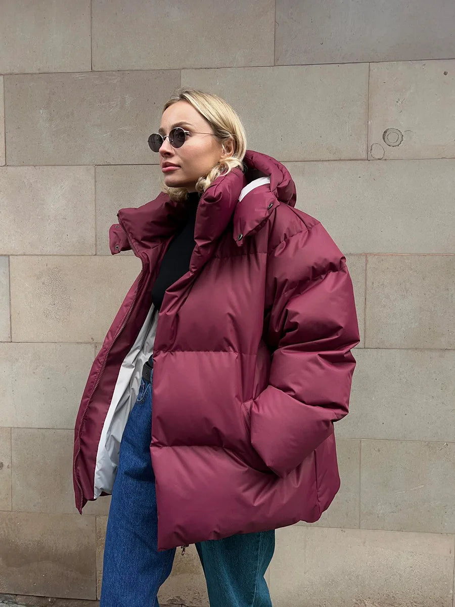 Down Jacket Women's Warm Fashionable Loose Comfortable Solid Cotton Jacket 2024 New Autumn Winter Casual Simple Daily Overwear Kafinashop