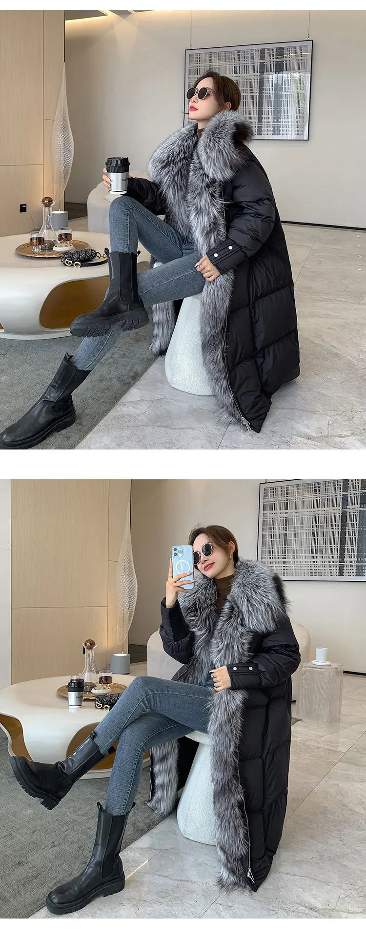 2024 New Winter Women Warm Coat 90% Goose Down Jacket Long Real Fox Fur Collar Thick Luxury Outerwear Female Coat Streetwear Kafinashop