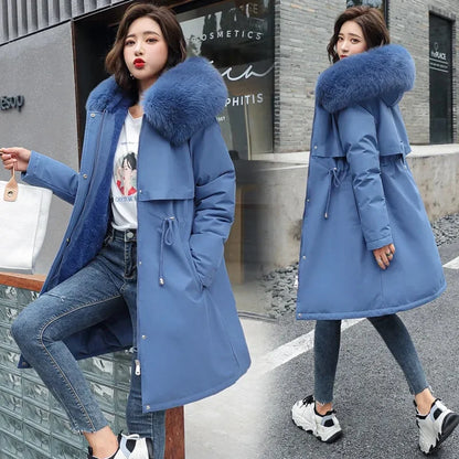 Winter Jacket 2023 New Women Parka Clothes Long Coat Wool Liner Hooded Jacket Fur Collar Thick Warm Snow Wear Padded Parka 6XL Kafinashop