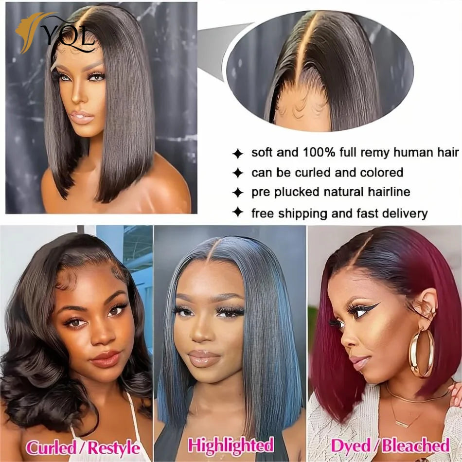 Short Straight Glueless Bob Hair Wig Human Hair Wigs For Women Human Hair Lace Frontal Wigs 13x4 Transparent Lace Frontal Wig Kafinashop