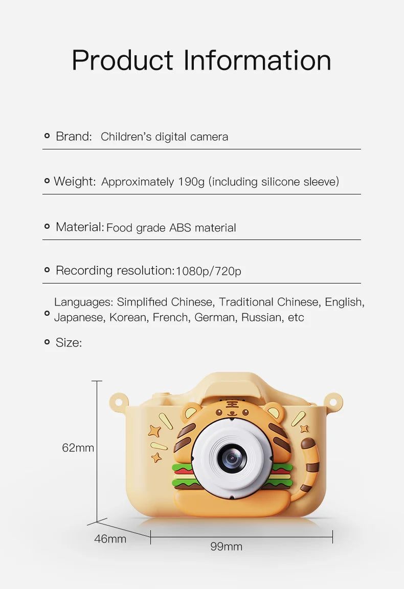 New Digital Toy Kid Camera Cute Tiger Baby Camera Toy 4000W 2.0 IPS Screen Childrens Dual Camera with 32GB Card Birthday Gift Kafinashop