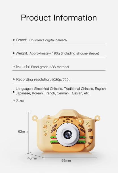 New Digital Toy Kid Camera Cute Tiger Baby Camera Toy 4000W 2.0 IPS Screen Childrens Dual Camera with 32GB Card Birthday Gift Kafinashop