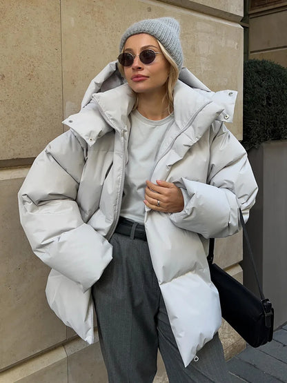 Down Jacket Women's Warm Fashionable Loose Comfortable Solid Cotton Jacket 2024 New Autumn Winter Casual Simple Daily Overwear Kafinashop