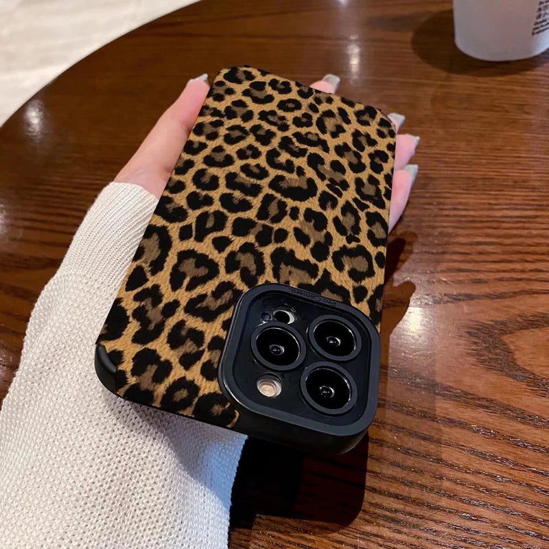 Fashion Brown Leopard Silicone Leather Case For iPhone 14 16 15 Pro Max 11 12 13 Mini SE 7 8 Plus X XR XS Soft Shockproof Cover Kafinashop