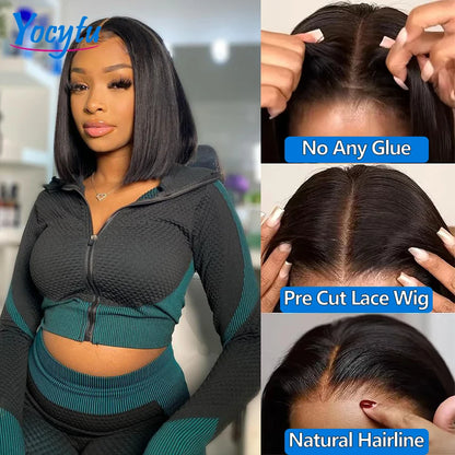 Bob Glueless Wig Human Hair Ready To Wear Short Bob Wig Lace Front Human Hair Wigs 4X4 Transparent lace CLosure Wigs Glueless Preplucked Human Wigs Ready To Go 1-3 Working Days Fast Delivery  For Black Women Kafinashop