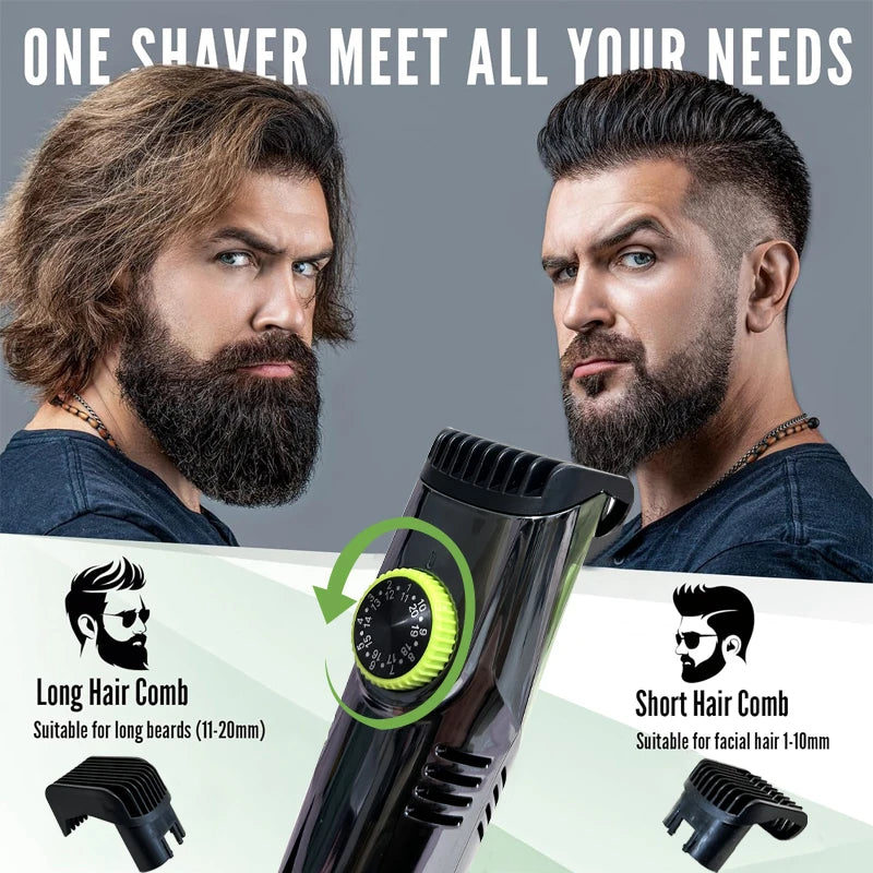 Cordless Men Beard Trimmer Rechargeable Electric Shaver with 20 Trim Built-in Vacuum Clipper for Mustache Sideburns Grooming Kit Kafinashop