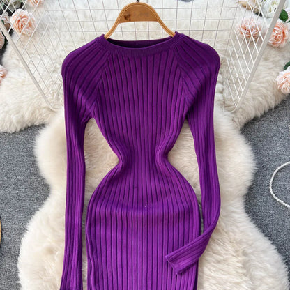 SINGREINY Winter Women Knit Maxi Dress O Neck Autumn Long Sleeve Slim Solid Harajuku Ladies Fashion Pencil Sweater Long Dresses Kafinashop