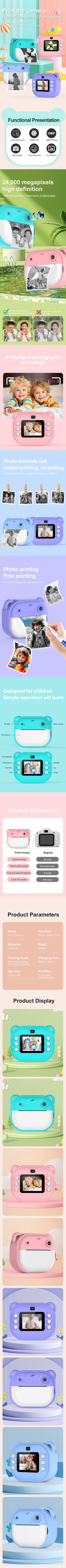 Children Digital Camera Instant Print for Kids Thermal Print Camera Instant Photo Printing Camera Video Toys+32G Memory Card Kafinashop