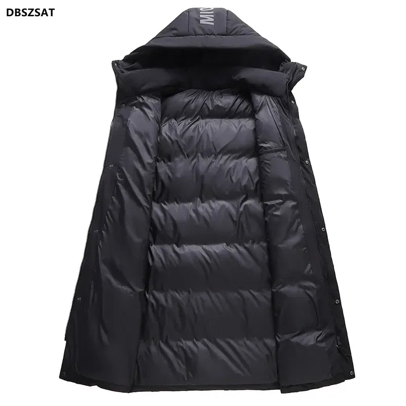 2025 New Couple's White Duck Down Jacket Men's And Women's Medium Length Over The Knee Winter Hooded Zipper Warm And Thick Coat Kafinashop