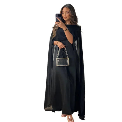 Autumn Fashion Muslim Women Dress Elegant Solid Chiffon Cloak Satin Dress Dubai Abaya Women Kafinashop