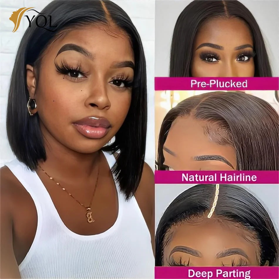 Short Straight Glueless Bob Hair Wig Human Hair Wigs For Women Human Hair Lace Frontal Wigs 13x4 Transparent Lace Frontal Wig Kafinashop