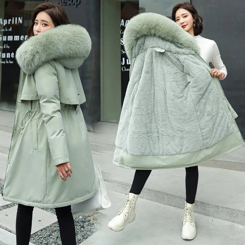 Winter Jacket 2023 New Women Parka Clothes Long Coat Wool Liner Hooded Jacket Fur Collar Thick Warm Snow Wear Padded Parka 6XL Kafinashop