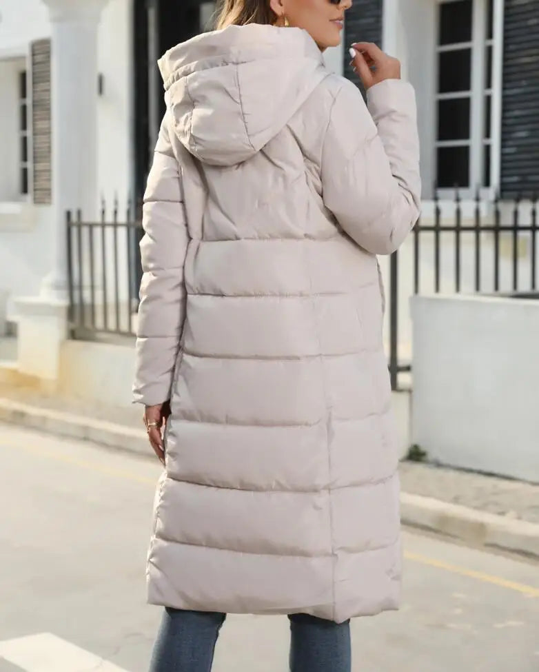 Winter New Hooded Mid Length Slim Fit Warm Long Sleeve Solid Color Down Jacket For Women,3 Colors Kafinashop