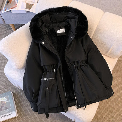 2023 New Fashion Women Winter Jacket Fake Fur Collar Oversized Long Coat Hooded Warm Lining Female Puffer Jacket Parkas Mujer Kafinashop