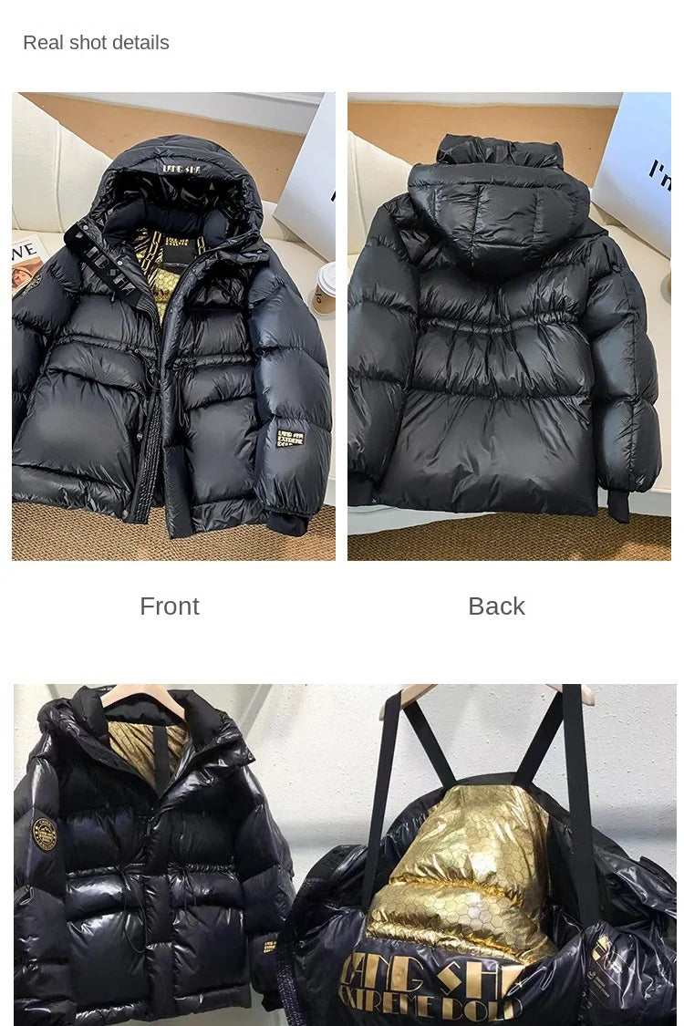 Winter Warm Women's Jackets Women's Down Jacket Waisted Hooded Warm Design 2024 New High-end Black Gold Glossy Down Jacket Kafinashop