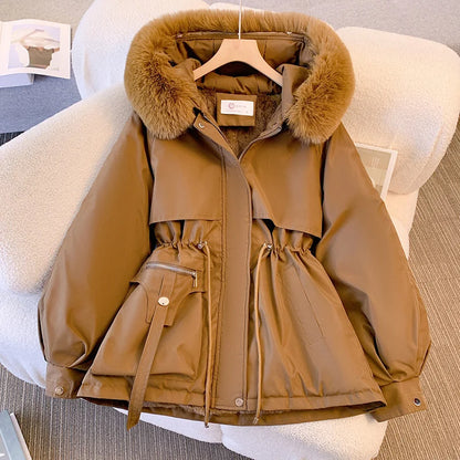 2023 New Fashion Women Winter Jacket Fake Fur Collar Oversized Long Coat Hooded Warm Lining Female Puffer Jacket Parkas Mujer Kafinashop