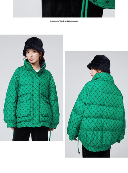 Semir Down Jacket Women with Presbyopia All Over Print Oversize Stand Collar Fashionable Winter Raglan Sleeves Warm Trendy Cool Kafinashop