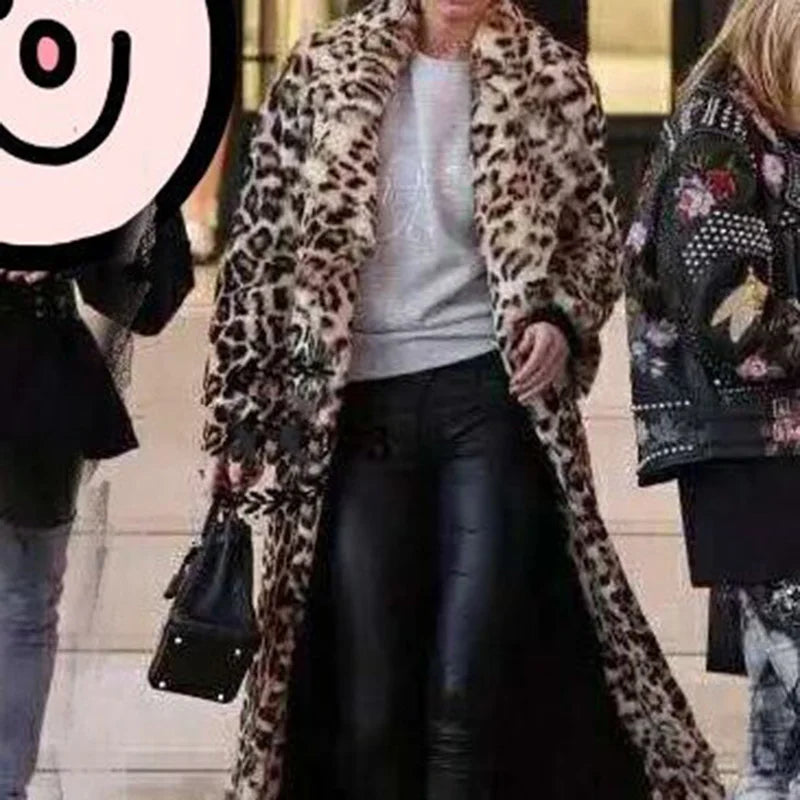 Extra Long Faux Fur Long Coat Women Furry Plus Size Fur Trench Coats Winter Warm 132CM Fur Leopard Jackets Female 2022 New Kafinashop