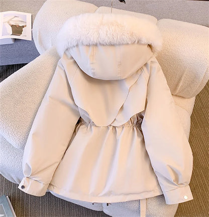 2023 New Fashion Women Winter Jacket Fake Fur Collar Oversized Long Coat Hooded Warm Lining Female Puffer Jacket Parkas Mujer Kafinashop