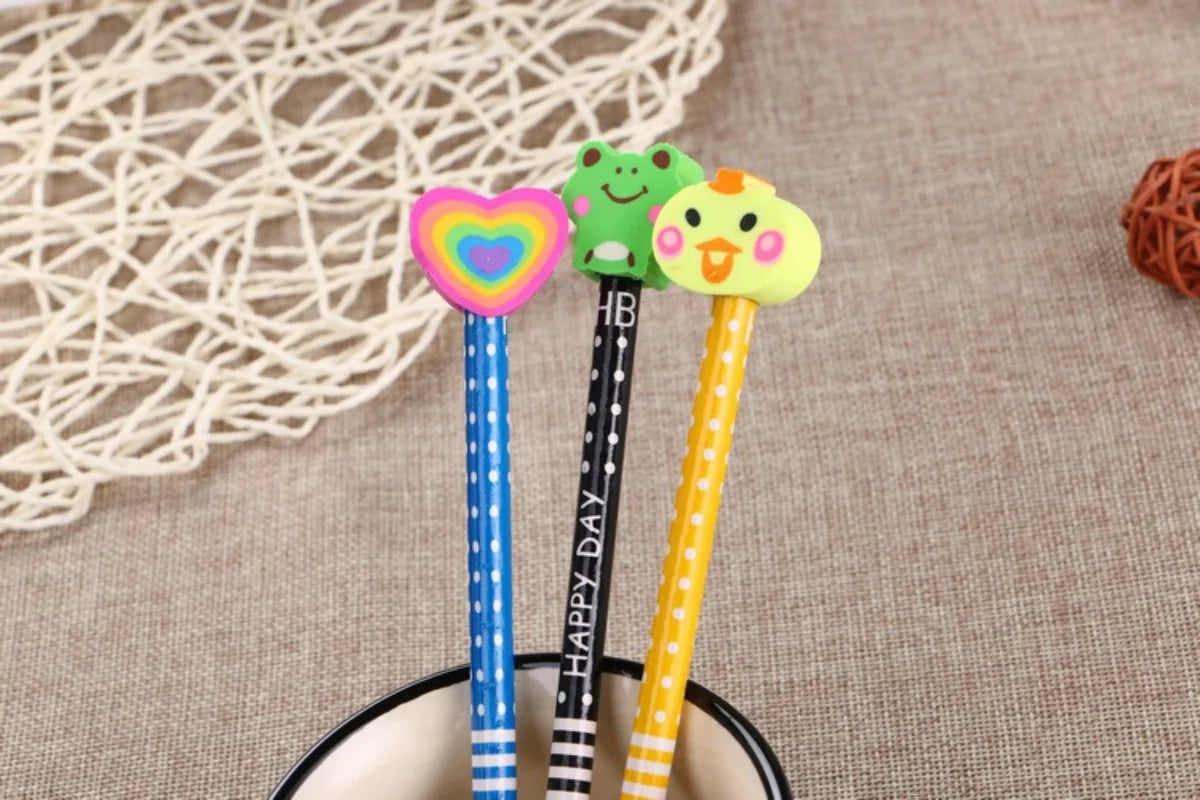 12 Pcs Wholesale Cute Cartoon Pencil with Rubber Kindergarten Prize Gift Brush Creative Stationery Student Sketch Drawing Pencil Ma boutique