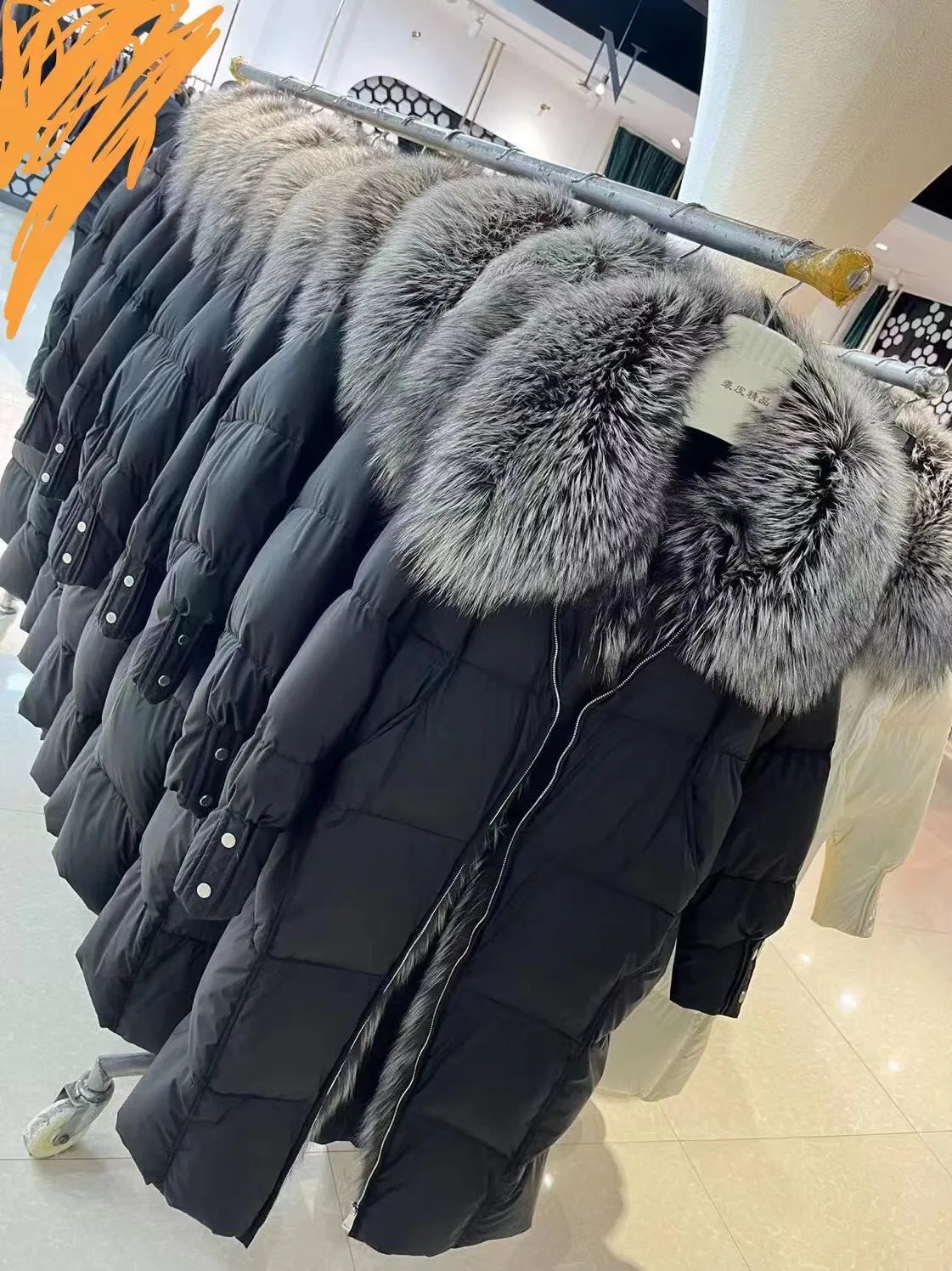 2024 New Winter Women Warm Coat 90% Goose Down Jacket Long Real Fox Fur Collar Thick Luxury Outerwear Female Coat Streetwear Kafinashop