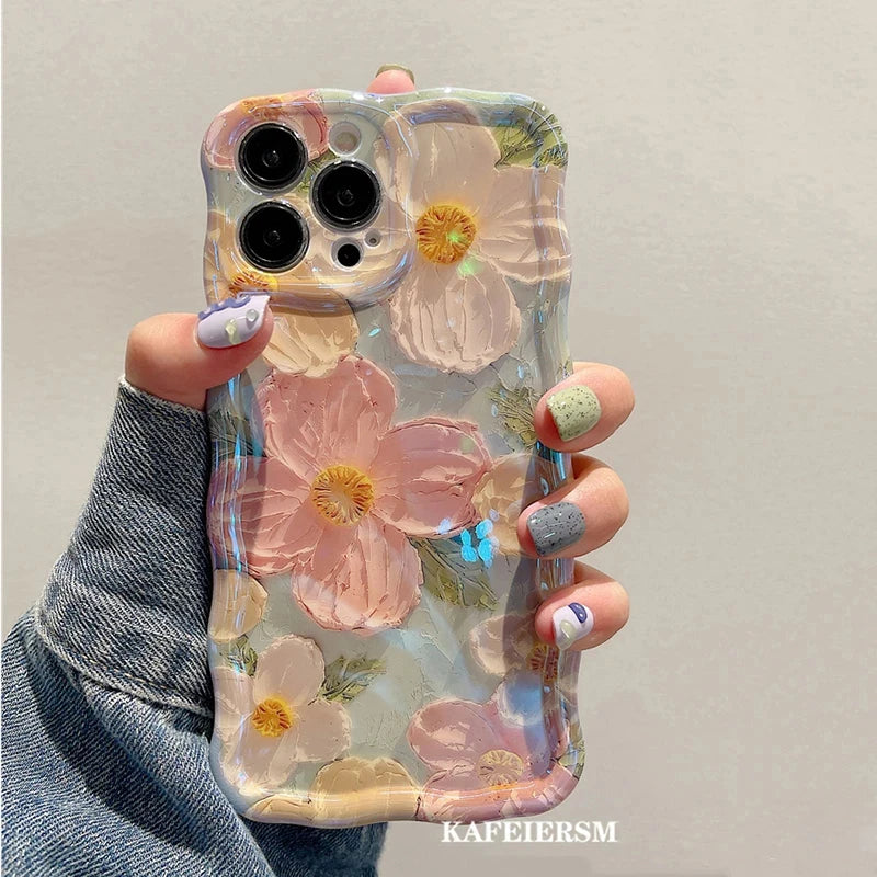 Laser Blue Light Flowers Phone Case For iPhone 14 Pro Max 11 12 13 Pro Max 14Pro 13Pro Luxury Shockproof TPU Soft Silicone Cover Kafinashop