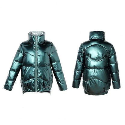 Glossy Winter Down Cotton Padded Jacket For Women Thick Bright Black Short Shiny Jacket Yellow Red Cotton Parkas Outwear Kafinashop